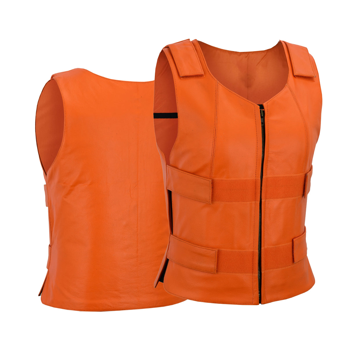 WCWV54941Orange Women Orange Bullet Proof Leather Vest