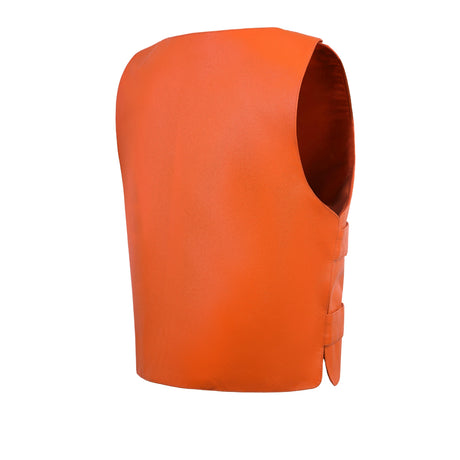 Men's Orange Bulletproof Style Leather Vest – Perfect for Biker Clubs.