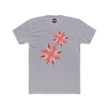 Medium grey crew-neck tee with two pink/red floral burst graphics on the front.