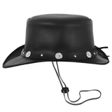 Western-Style Black Leather Top Hat 100% Genuine Leather, Unisex
