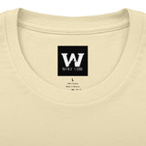 Light cream crew neck T-shirt with Wolf Claw logo patch on chest