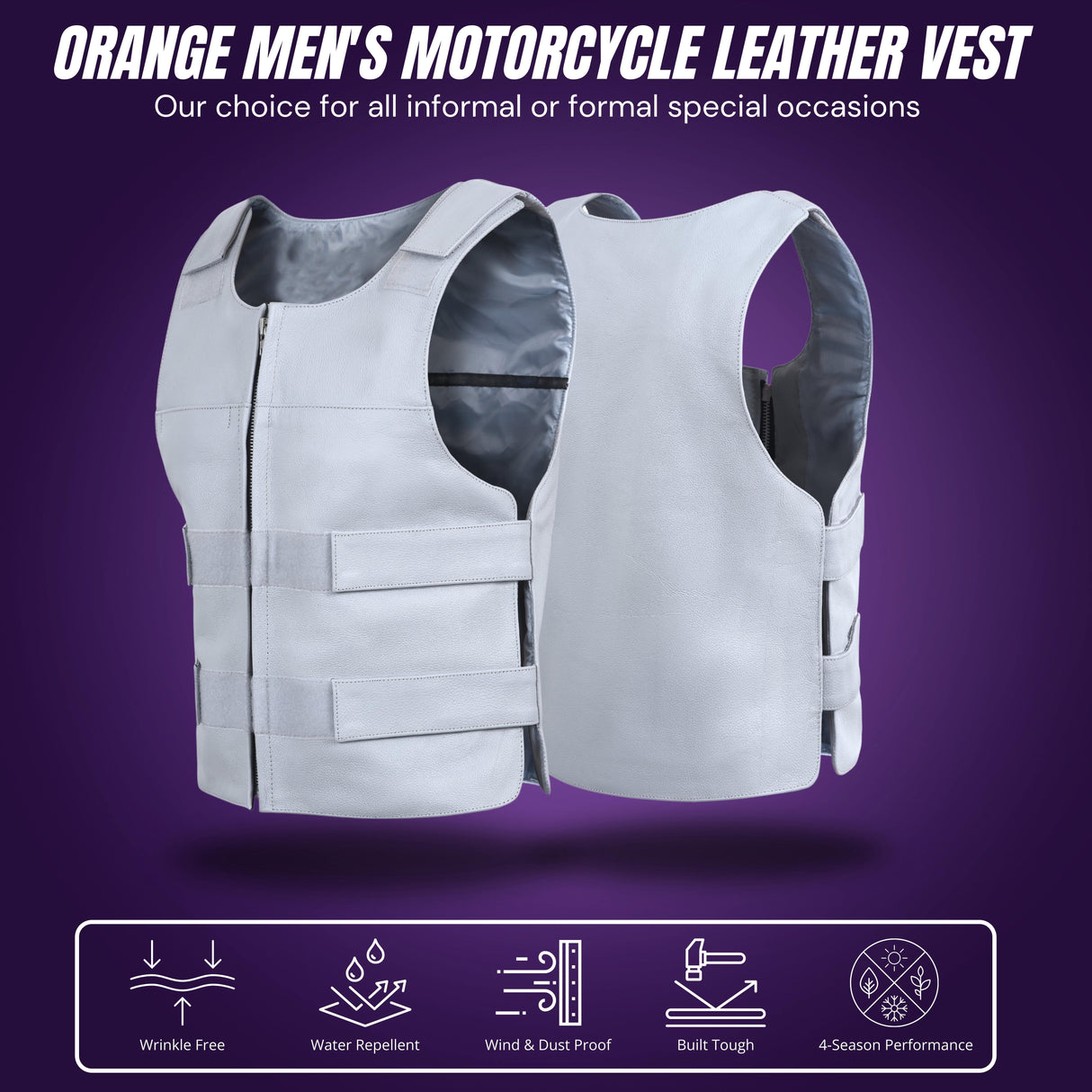 Men's Grey Bullet Proof Style Leather Vest.