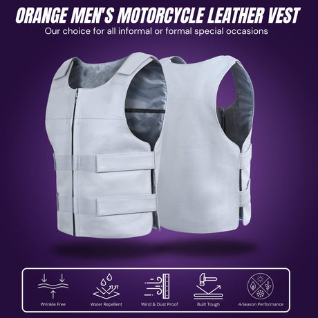 Men's Grey Bullet Proof Style Leather Vest.
