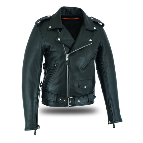 Old School Police Style Motorcycle Leather Jacket Black