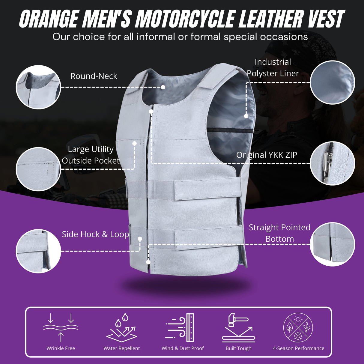 Men's Grey Bullet Proof Style Leather Vest.