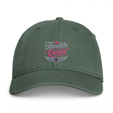 Throttle Queen Embroidered Cap — Vintage Coastal Washed Baseball Hat