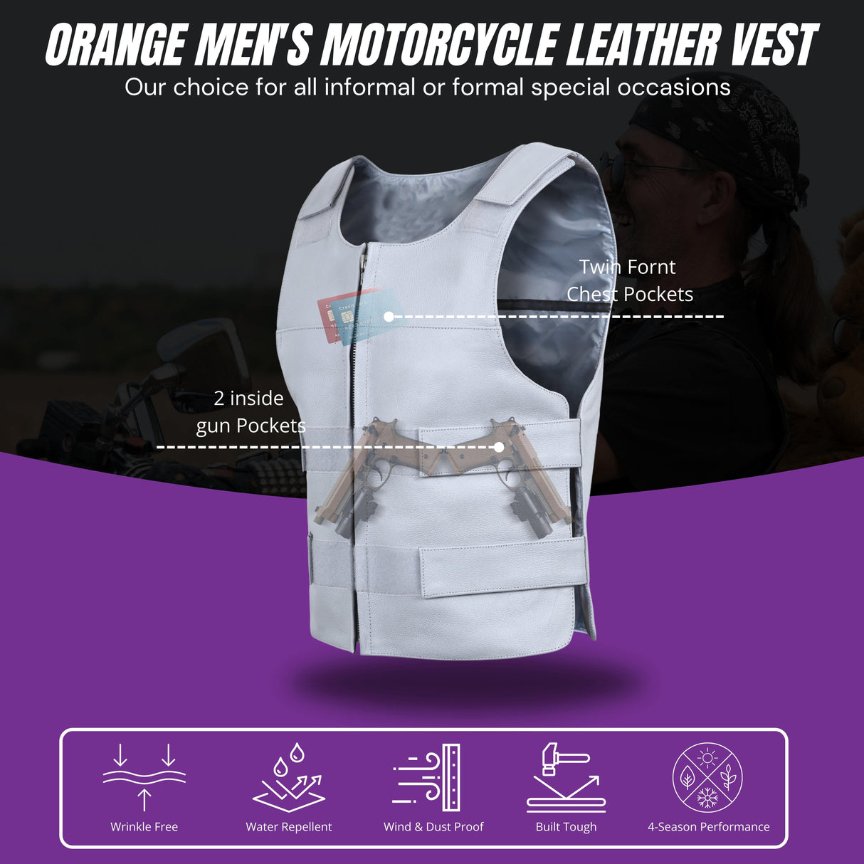 Men's Grey Bullet Proof Style Leather Vest.