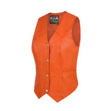 Ladies Women soft leather ORANGE biker motorcycle vest concealed carry