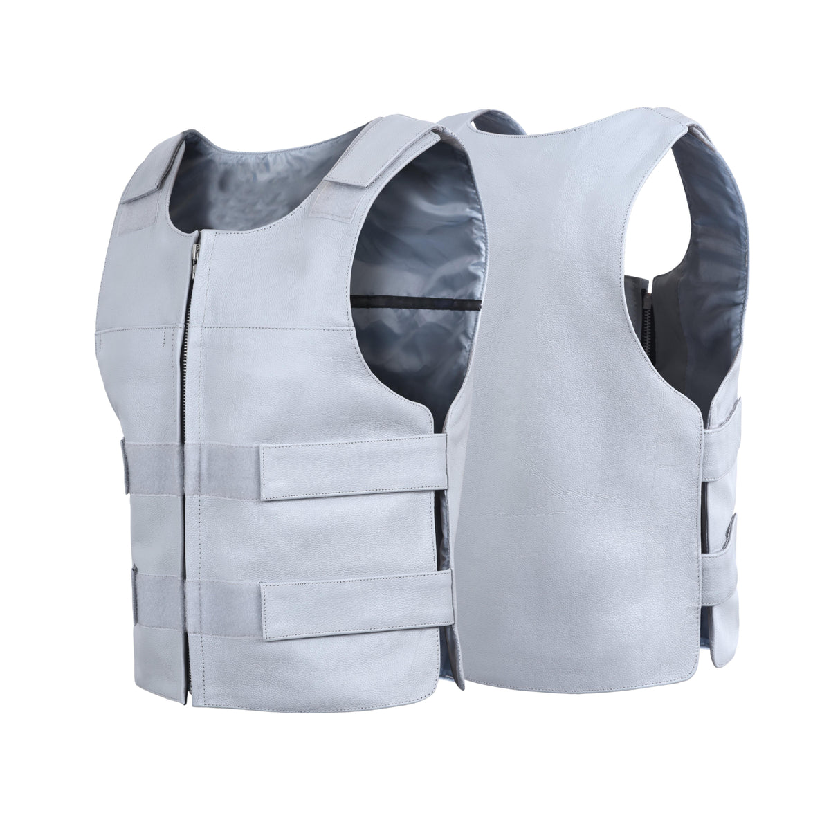 Men's Grey Bullet Proof Style Leather Vest.