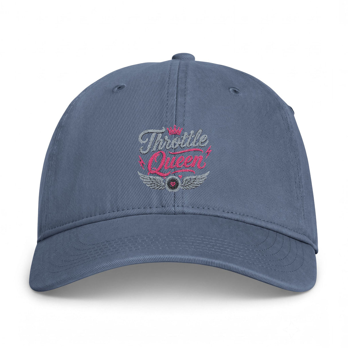 Throttle Queen Embroidered Cap — Vintage Coastal Washed Baseball Hat Printify