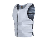 Men's Grey Bullet Proof Style Leather Vest.
