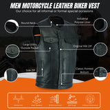 Men's Black Outlaw Leather Club Zipper/Snap Inside Gun Pockets Leather Vest
