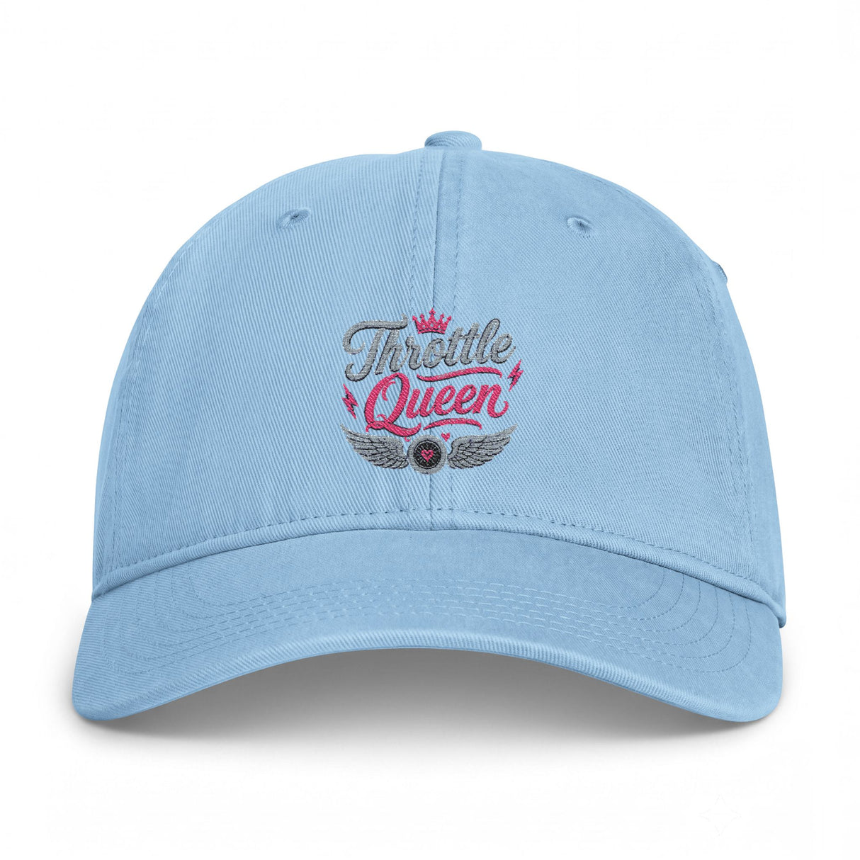 Throttle Queen Embroidered Cap — Vintage Coastal Washed Baseball Hat Printify