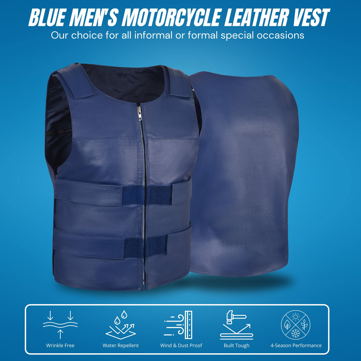 MEN BULLET PROOF STYLE BLUE LEATHER VEST