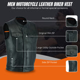 Men's Black Outlaw Leather Club Zipper/Snap Inside Gun Pockets Leather Vest