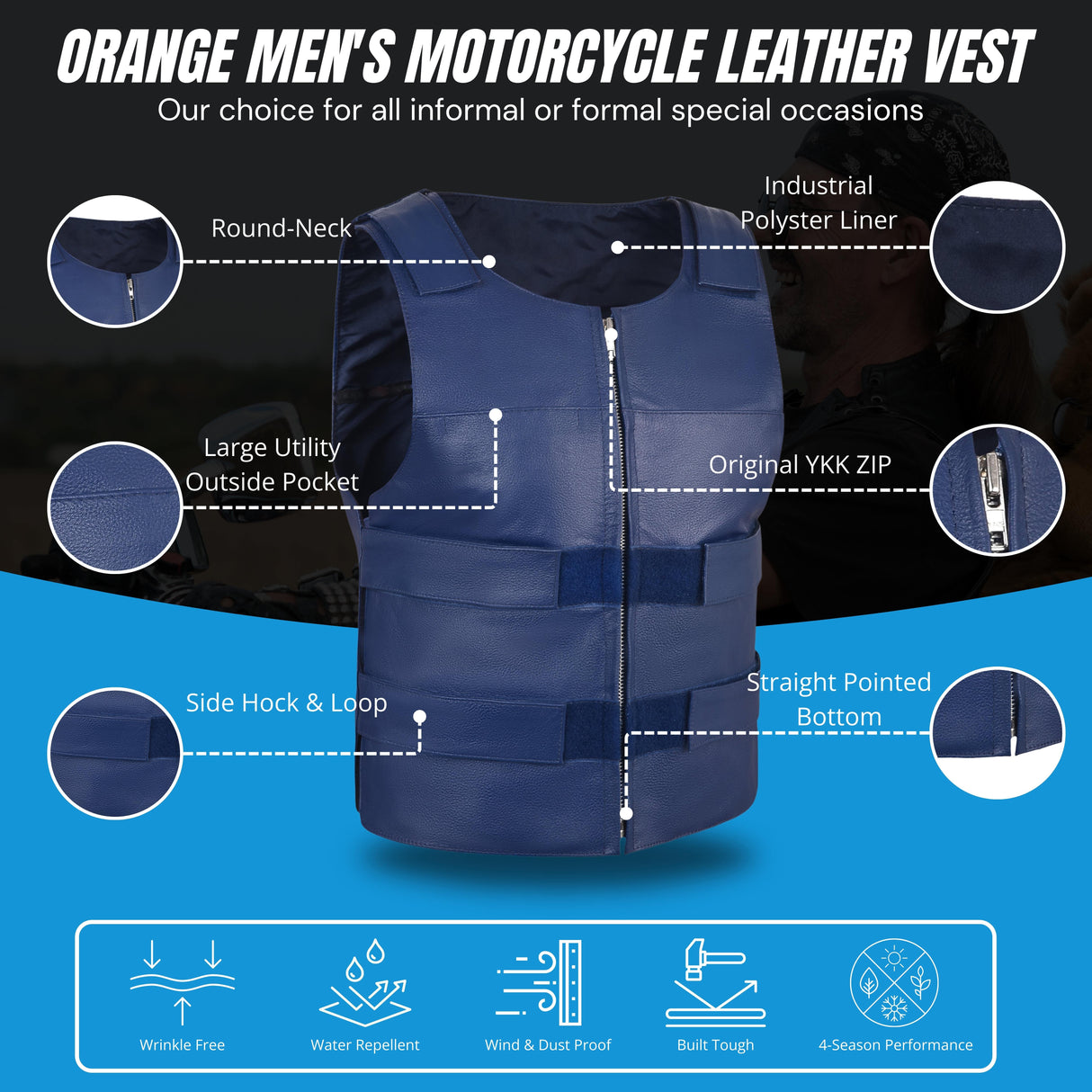MEN BULLET PROOF STYLE BLUE LEATHER VEST