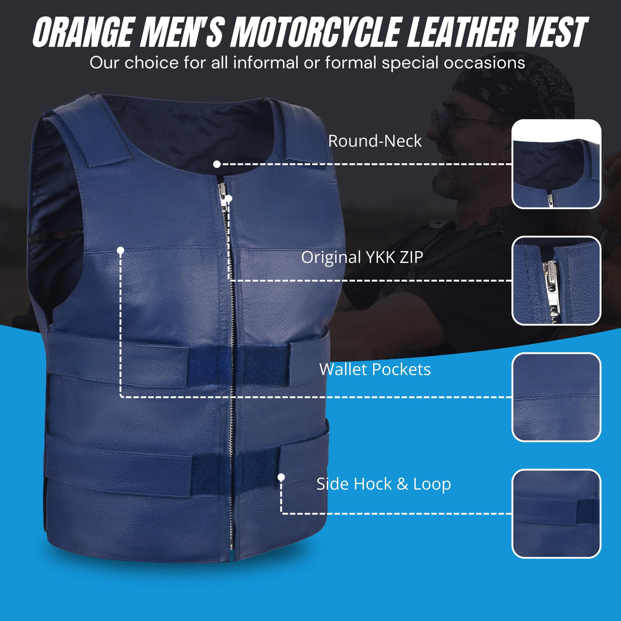 MEN BULLET PROOF STYLE BLUE LEATHER VEST