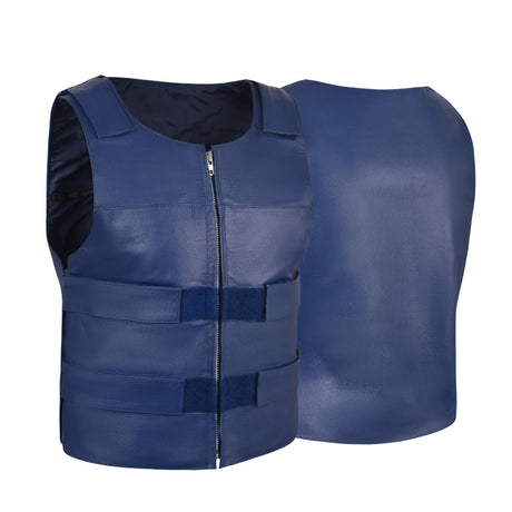 Men’s Blue Bulletproof Style Premium Buffalo Milled Leather Tactical Biker Vest