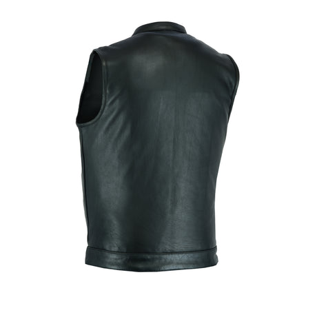 Men's Black Outlaw Leather Club Zipper/Snap Inside Gun Pockets Leather Vest