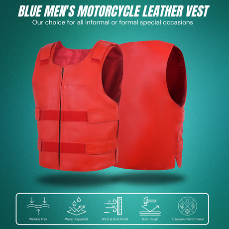 WC34611 RED Men Bullet Proof Style Leather Vest for Bikers Clubs - Men Leather Vests - Front View