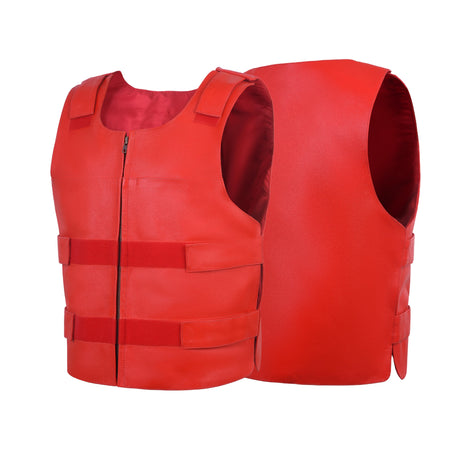 Men Red Bullet Proof Style Leather Vest for Bikers Clubs.
