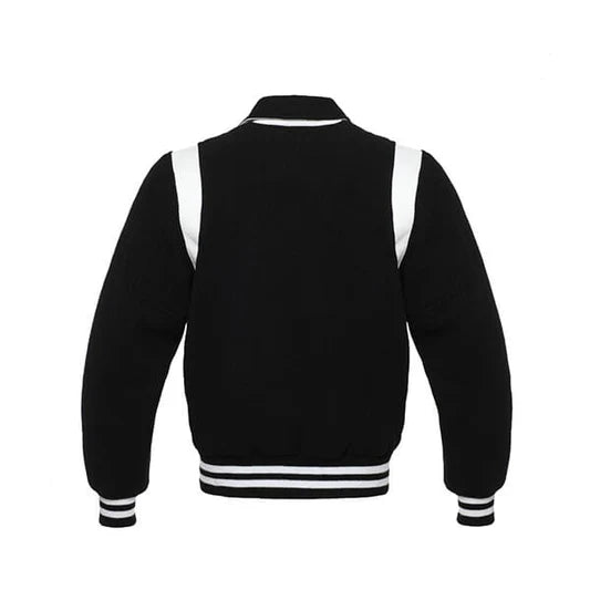 Black Wool Varsity Jacket With White Shoulder Inserts