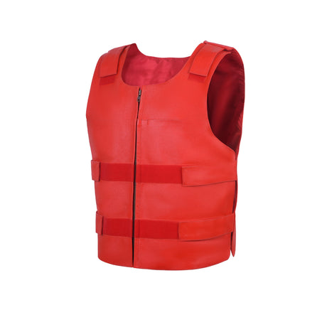 WC34611 RED Men Bullet Proof Style Leather Vest for Bikers Clubs - Men Leather Vests - Back View