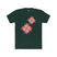 Forest green crew tee front with three pink starburst flower prints