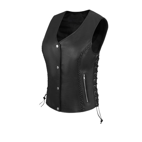 WOMEN BLACK VEST SIDE LACE M/O BUFFALO LEATHER