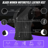 WCWV75841Stud Black Women's Side stretch leather motorcycle vest