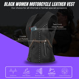 WCWV75841Stud Black Women's Side stretch leather motorcycle vest