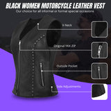 WCWV75841Stud Black Women's Side stretch leather motorcycle vest