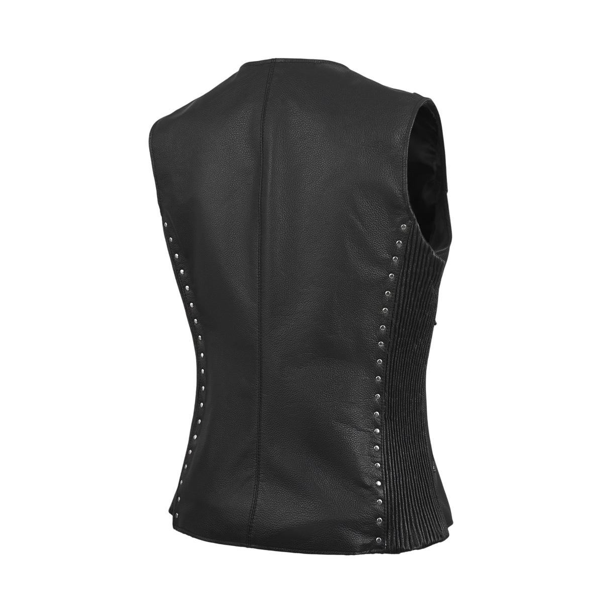 WCWV75841Stud Black Women's Side stretch leather motorcycle vest
