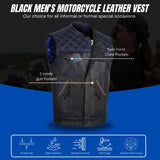 Men's Cross Stitch Club Style Cow Natural Leather Vest - Black/Blue