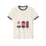 Cream ringer T-shirt with navy trim and patriotic popsicle graphic centered on the front