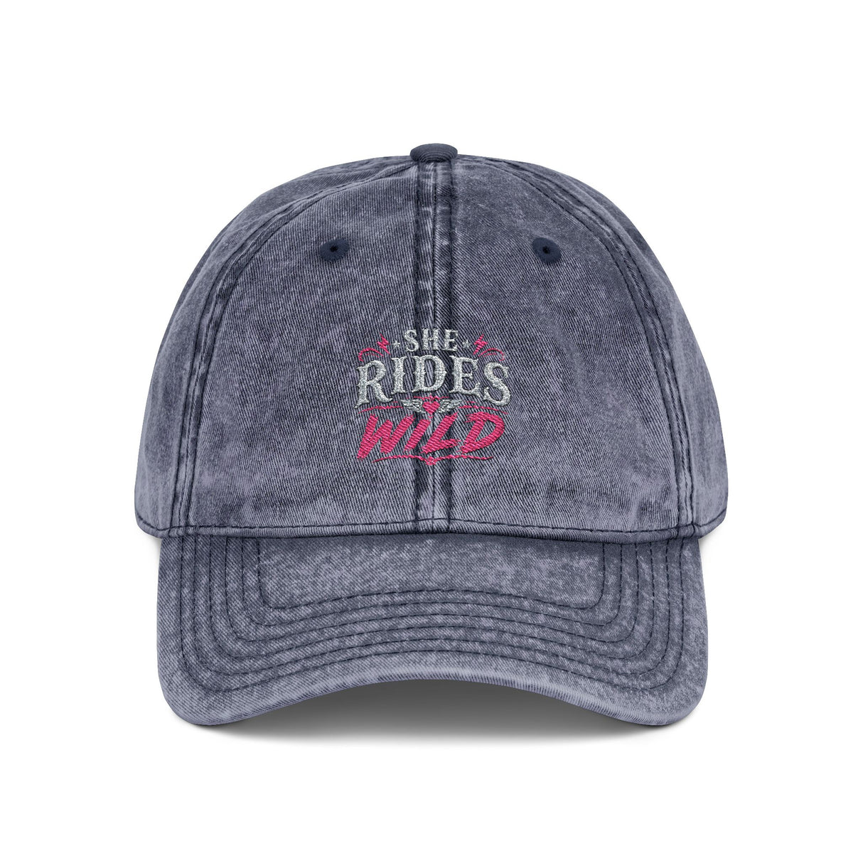 Vintage Embroidered Cap — "She Rides Wild" Retro Baseball Hat - Hats - Detail & Feature View