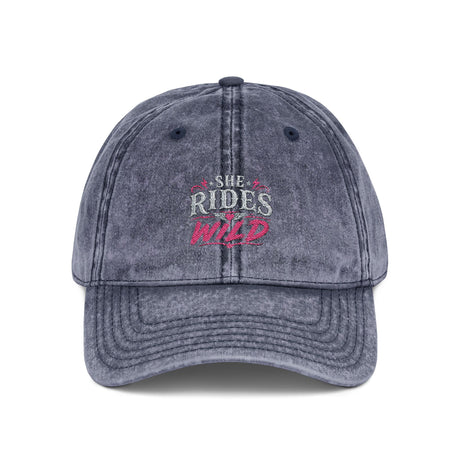 Vintage Embroidered Cap — "She Rides Wild" Retro Baseball Hat