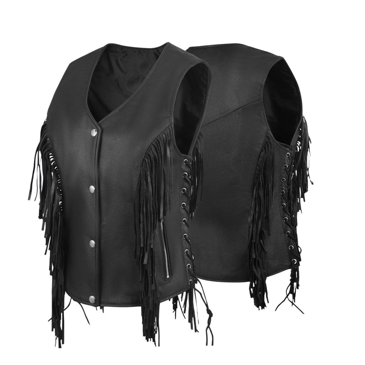 WCWV85841FRINGE WOMEN SIDE LACE VEST M/O BUFFALO LEATHER BLACK