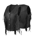 WCWV85841FRINGE WOMEN SIDE LACE VEST M/O BUFFALO LEATHER BLACK