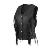 WCWV85841FRINGE WOMEN SIDE LACE VEST M/O BUFFALO LEATHER BLACK