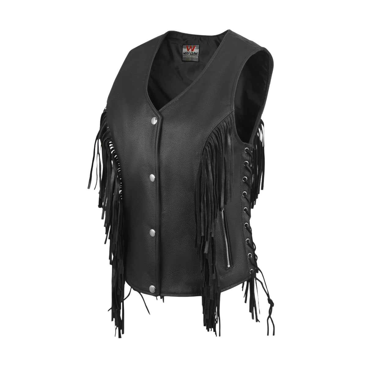 WCWV85841FRINGE WOMEN SIDE LACE VEST M/O BUFFALO LEATHER BLACK