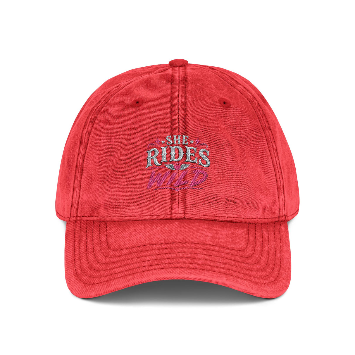 Vintage Embroidered Cap — "She Rides Wild" Retro Baseball Hat - Hats - Front View