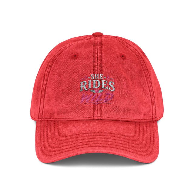 Vintage Embroidered Cap — "She Rides Wild" Retro Baseball Hat - Hats - Front View
