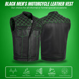 Men's Leather Green Cross Stitch Club Style Cow Natural Leather Vest