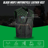 Men's Leather Green Cross Stitch Club Style Cow Natural Leather Vest