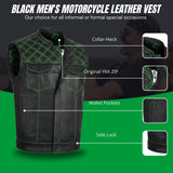 Men's Leather Green Cross Stitch Club Style Cow Natural Leather Vest