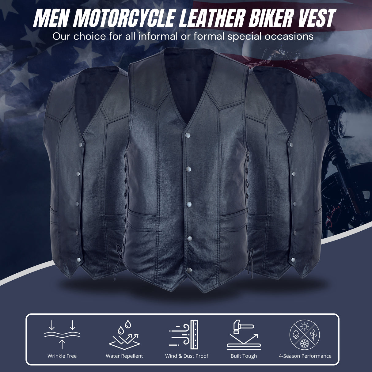 Men's Knight Dark Blue Side Lace Club Color Gun Leather Vest.