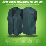 Ladies Women soft green leather biker motorcycle vest concealed carry style