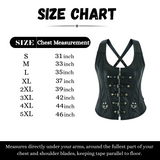 WCWV77041BLACK Bustier Halter Shoulder Straps Women's Steel Boned Gothic Punk Rock with Buckles Steampunk Corset Top Genuine Leather Clubwear