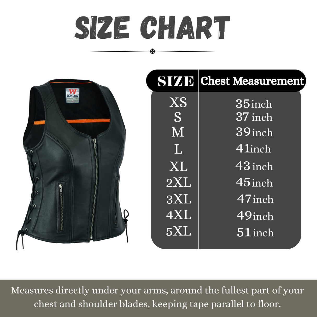 Women's Black ‘Open Neck’ Motorcycle Side Laces Leather Vest